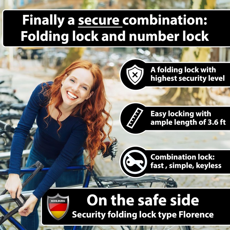 KOHLBURG Folding Bike Lock [43”] Bolt Cutter Proof with 4-Digit