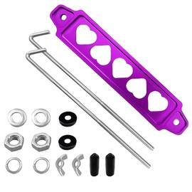 Car Battery Hold Down Bracket Set, Aluminium Alloy Car Battery Tray with Stainless Steel J Bolts, Car Battery Tie Down Mount Bracket, Universal Car Battery Lock Down Accessories (Purple)