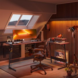 Cubiker L Shaped Desk, Computer Corner Desk, Gaming Desk with Monitor Stand, Home Office Study Writing Workstation, Space-Saving（47 Inch Black）