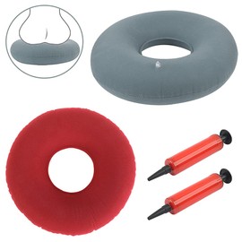 Qanye Pack of 2 Inflatable Orthopaedic Seat Cushion, Round Doughnut Cushion, Inflatable Orthopaedic Bedsore Cushion, Soft Seat Ring with Pump, Cushion for Cars, Sofas, Offices and Wheelchairs (Red,