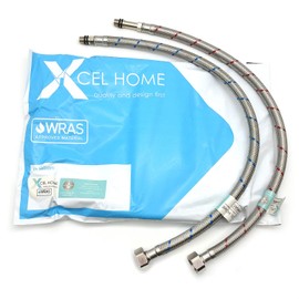 2 x WRAS Approved 500mm M10 (10mm) x 1/2" Flexible Pipe Tap Connector (9mm Inner bore) Stainless Steel Braided