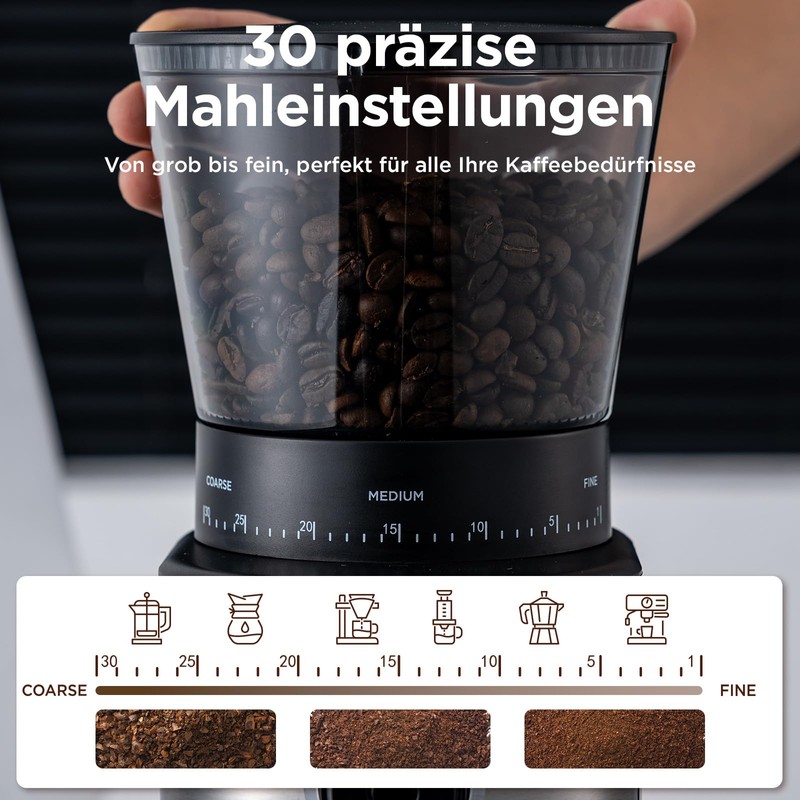 Ollygrin Burr Coffee Grinder, Electric Conical Coffee Bean Grinder With