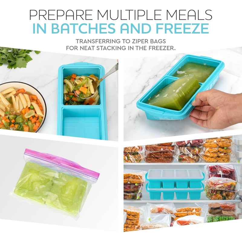 Xomoo Silicone Freezer Tray With Lid-Soup Freezer Container molds-2-cup Extra