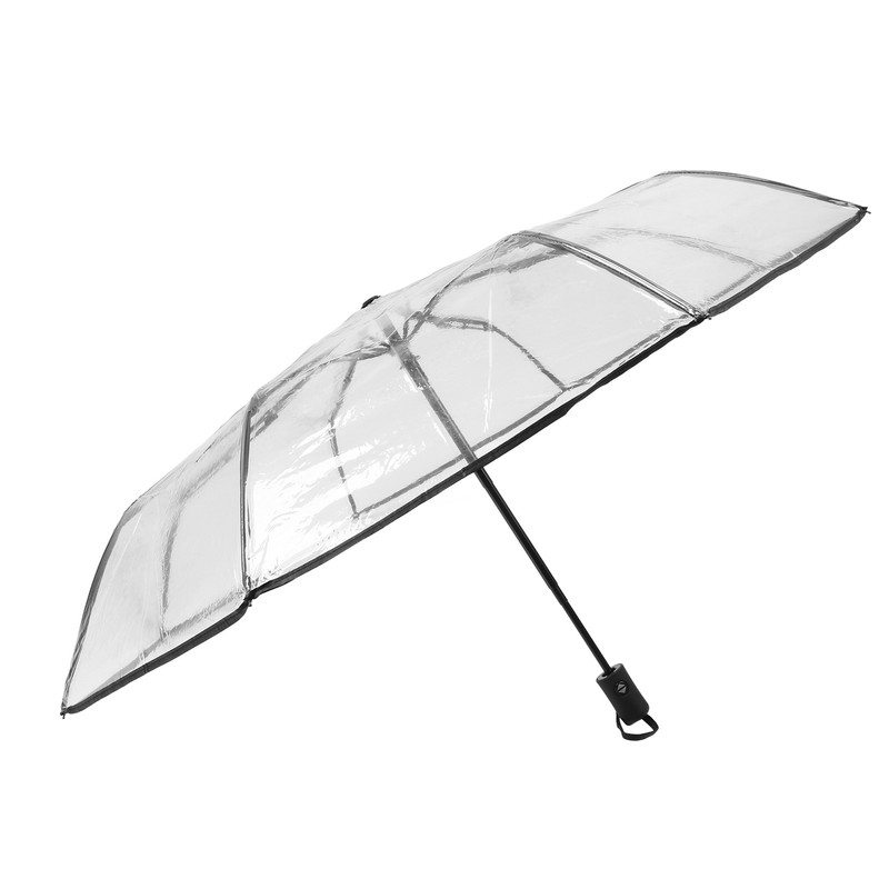 Clear Automatic Foldable Umbrella 8 Ribs 3 Folding Black Edging