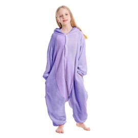 SimZoo Kids Animal Pajamas, 3-13 Years Boy and Girls Purple Axolotl Cosplay Costume Sleepwear, One-Piece Unisex Homewear