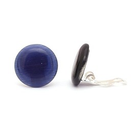 Idin Jewellery - Dark blue simulated Cat Eye glass round button clip on earrings