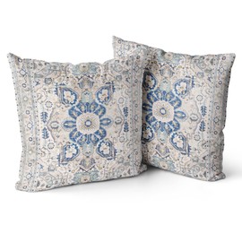Snylcce Boho Floral Throw Cushion Covers Set of 2 Colourful Bohemian Flowers Decorative Cushion Cover for Bedroom Sofa Home Decor 45 x 45 cm, Velvet, Short Plush (Cerulean)