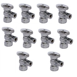EZ-Fluid 1/2" FIP Iron Pipe x 3/8" Comp Chrome 1/4-Turn Angle Stop Water Shutoff Ball Valve (10-Packs)