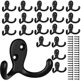 IBosins 20 Pack Heavy Duty Double Prong Coat Hooks Wall Mounted with 40 Screws Retro Double Hooks Utility Hooks for Coat, Scarf, Bag, Towel, Key, Cap, Cup, Hat