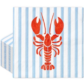 FYSUIMU 50 Pcs Crawfish Paper Napkin Summer Crayfish Stripe Disposable Luncheon Napkins Blue Red Lobster Decorative Dinner Napkin for Seafood Party Tableware Supplies