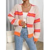 WDIRARA Women's Color Block Striped Crochet Long Sleeve Cardigan Loose