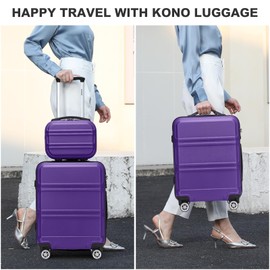 Kono Carry On Luggage Set Lightweight Airline Approved Carry On Suitcase with TSA Lock Spinner Wheels Durable Luggage Hardside Purple