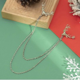Atentuyi Deer Head Silver Brooch Pin Double Chain Brooches Animals Deer Brooches Shirts Neck Collar Tips with Tassel Chain Blouse Lapel Pin Suit Wedding Brooch for Women and Girls