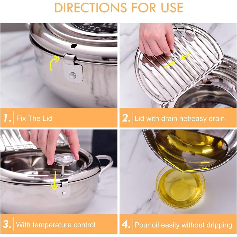 cuomaop Deep Fryer Pot, 304 Stainless Steel Japanese Frying Pot