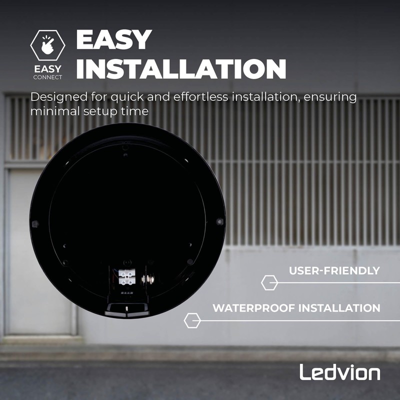 Ledvion - LED Bulkhead Ceiling Light Bathroom Black Diameter 28