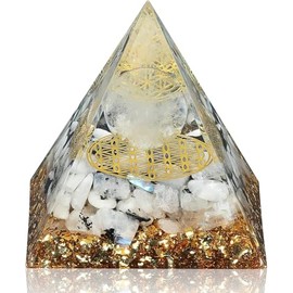 FASHIONZAADI Rainbow Moonstone Pyramid Flower of Life Symbol, Astrology Decor, Chakra Crystals, Rainbow Moonstone Crystal Stones, Crystal for Healing, Crystals, Positive Energy Healing Stones