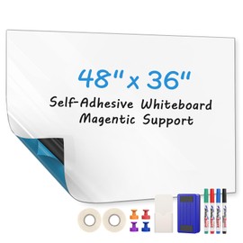 MaxGear White Board 48"x36" Adhesive Dry Erase Board Large Whiteboard Big Dry Erase Board for Wall, Office, Classroom, Home, 4 Markers, 1 Marker Holder, 1 Eraser, 4 Magnets, 2 Tapes (4' x 3')