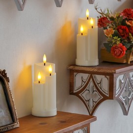 Wroxipel 2pcs Flameless 3 Wicks LED Plastic Ivory Candles with Remote Control, 3 Inches x6 Inches Battery Operated Flickering Warm Light Cycle Timer Pillar Candles for Home Party Festival Decoration