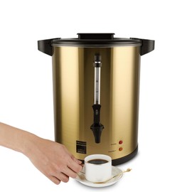 Perossia 6L/25cup Coffee Urn, Fast Brewing, Double Wall, Beverage Dispenser, Commercial 304 Stainless Steel Hot Water Urn, Electric Percolator, Large Coffee Maker for Catering, Home, Wedding, Gold