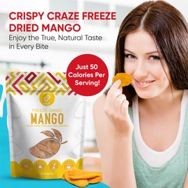Crispy Craze Freeze Dried Mango (6 Snack Sized Bags, 0.52 oz Each), Whole Mango Fruit Crisps, Non GMO, Healthy Snack, No Added Sugar & Additives, 100% Natural, Allergen Free, School Safe