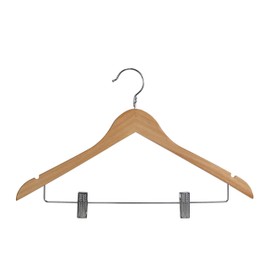 Proman Products Kascade Wooden Hanger with Notches and Chrome Clips in Natural, 50 pcs / box