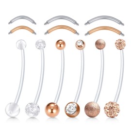 Rajnard Pregnancy Piercing Belly Button Piercing Navel Rings Pack of 6 for Maternity Sports Pregnant Women Dangle Baby Foot Flexible Clear Belly Piercing Retainer 25 mm, Plastic