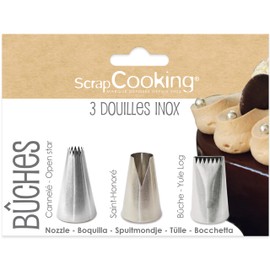 ScrapCooking - 3 boccole per tronchi di Natale - Boccole da pasticceria in acciaio inox - Qualità professionale - Punte tasche a bussola - Decorazione torta dessert - 1835