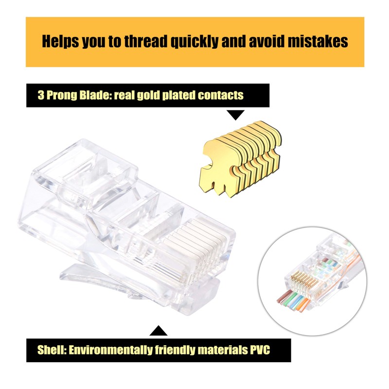 VCELINK Pass Through RJ45 Connector CAT5 CAT5E RJ45 Ends 50pcs