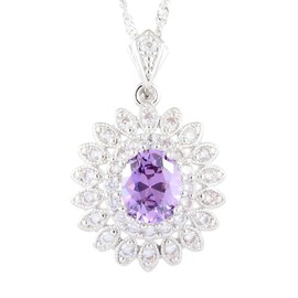 Riva Sunflower Pendant with 45 cm Chain and Oval Cut Gemstone Cubic Zirconia CZ [5 Colours Available] in 18K White Gold Plated, Simple Modern Elegance, Brass, metal, Cubic Zirconia