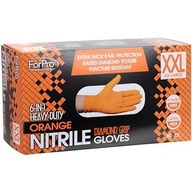 ForPro Professional Collection - Guantes desechables de nitrilo resistentes, naranja, 8 mil, grado industrial, agarre de diamante elevado, sin látex, 
