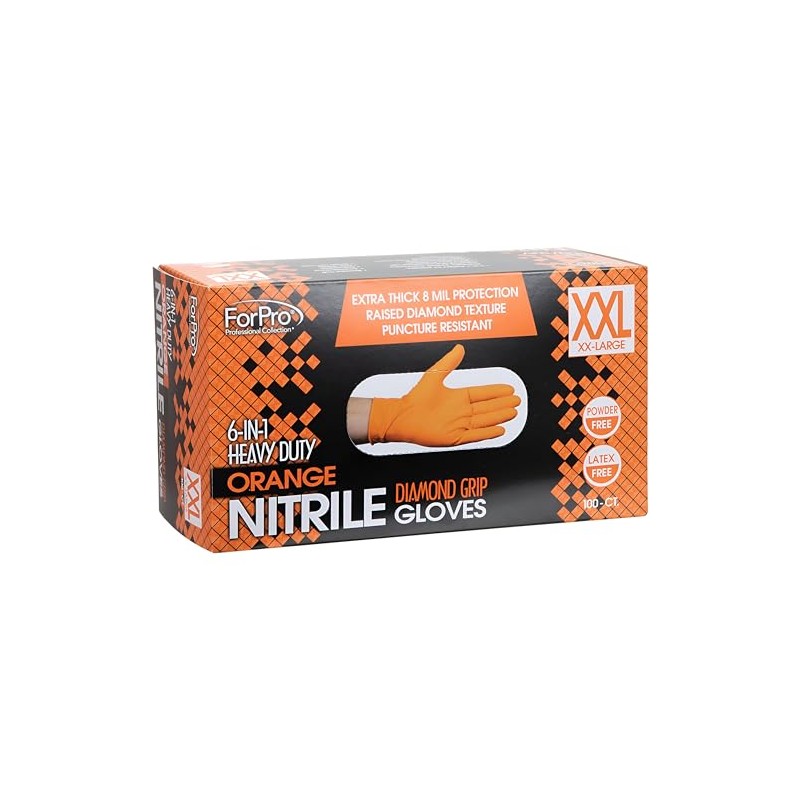 ForPro Professional Collection - Guantes desechables de nitrilo resistentes, naranja,