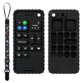 Aolso Baby Teething Toys 0-6 Months, Silicone Baby Teething Toys with Adjustable Pacifier Clip, Silicone Phone Teether, Food Grade Silicone Teether for Babies 3 6 12 18 Months(Black)