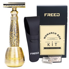 FREED Shaving Kit for Men - Safety Razor with alloy handle and 10 Japanese 6cr13 Stainless Steel, include razor base, razor travel case, christmas gifts for Men,Made in Taiwan