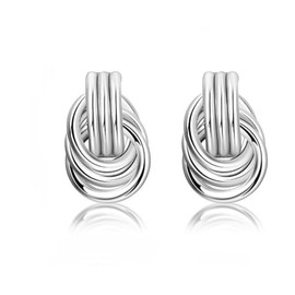 Stud Earrings 925 Silver Women's Knot Stud Earrings for Women Chunky Trendy Lightweight Hollow Twisted Dangle Drop Earrings Silver Earrings Women's 925 Stud Fashion Jewellery Gift, Sterling Silver,