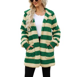 Yanekop Womens Sherpa Jacket Hoodie Sweater Cardigan Oversized Fleece Cardigan Winter Cozy Fuzzy Coats with Pockets(F Yellow Green,L)