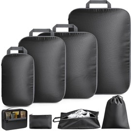 Packing Cubes for Travel, 8 Set Lightweight Compression Travel Bags - Luggage Suitcase Organizer Travel Essentials, Travel Accessories Expandable Packing Cubes Organizer for Carry on Suitcases,Black