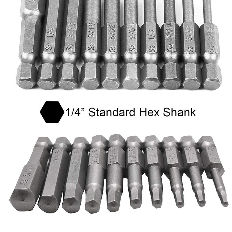 Bestgle 10pcs 5/64-5/16 Magnetic Inner Hexagon Head Screwdriver Bits Set