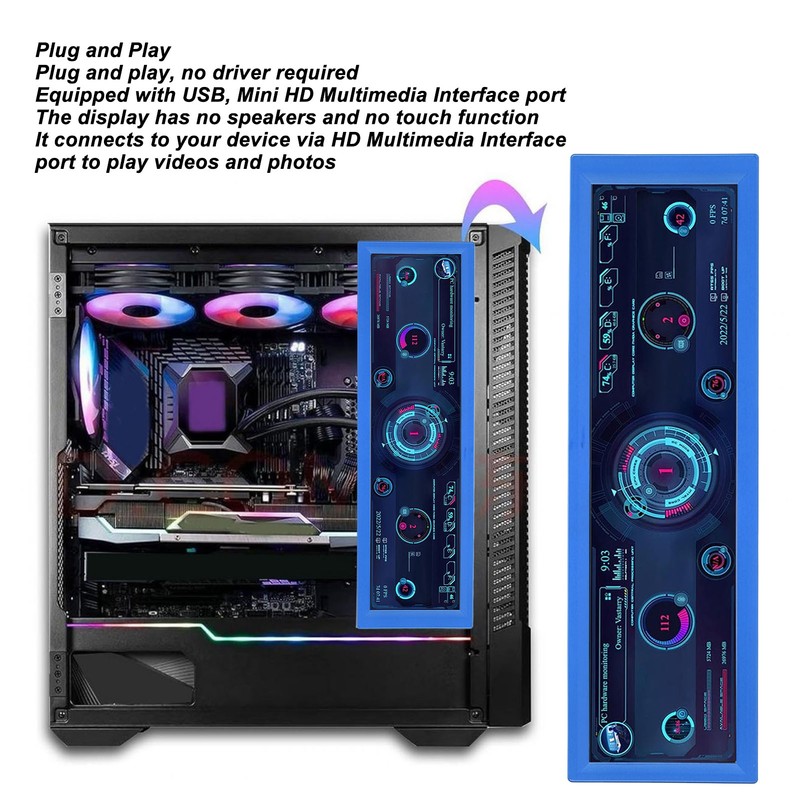 8.8 Inch PC Temperature Display Professional HD IPS 1920x480 LCD