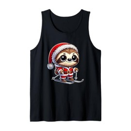 Sloth in Santa Suit on Skis Winter Sports Tank Top