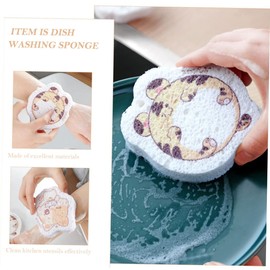 OHPHCALL 8pcs Wood Dish Scrub Sponge Adorable Cellulose Sponge for Cleaning Kitchen Supplies