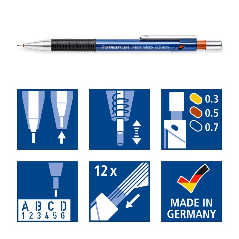 STAEDTLER Mars micro 775 SC WP3 Druckbleistift, rutschfeste Gummigriffzone, Set