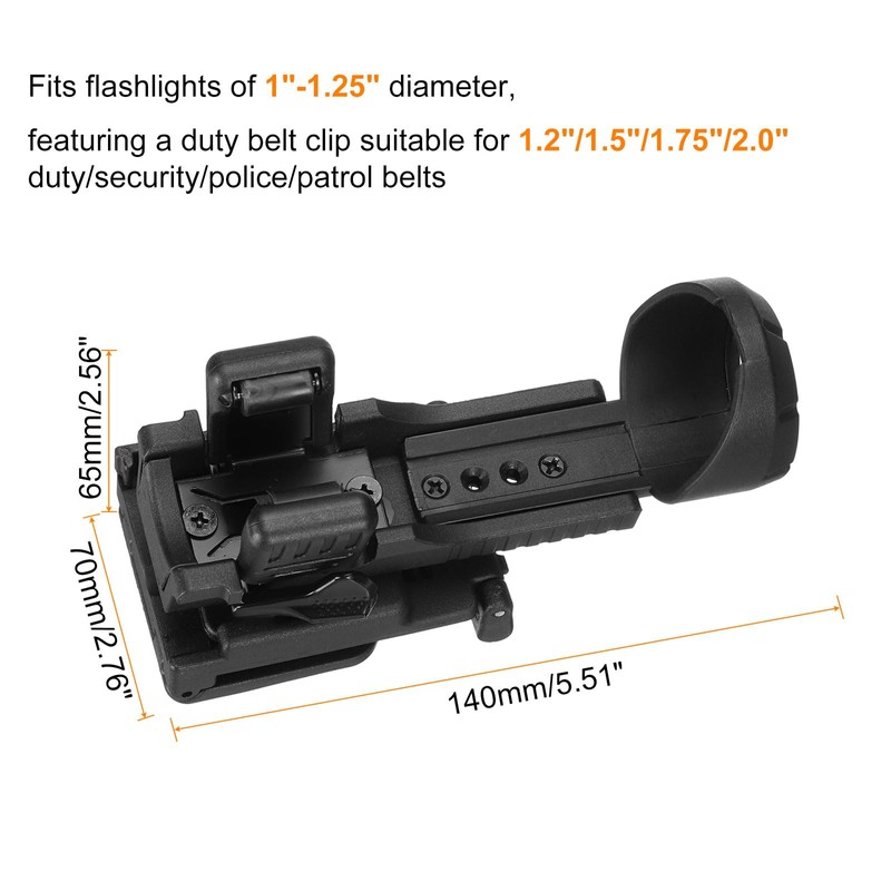 HARFINGTON Flashlight Holder Rotatable Torch Light Carry Case Fits 1"-1.25"