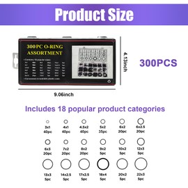 povtii 300 PCS O Ring Assortment Kit Set, 18 Sizes High Pressure High Temperature Resistant Nitrile Rubber Ring Repair Kit, Professional Gasket A/C System Seal Kits, Car Accessories