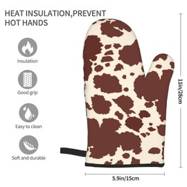 Brown Cow Print Oven Mitts Sets of 2 Heat Insulation Non-Slip Gloves for Cooking Baking Grilling BBQ Gifts