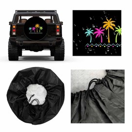 MIYASANG Tropical Palm Trees Spare Tire Cover Beach Colorful Neon Trees Creative Design Summer Black Weatherproof Universal Wheel Protectors Camper Tire Covers for Trailer Rv Travel(17 inch)