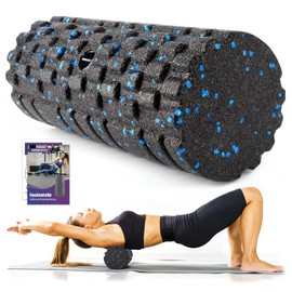 nooncrazy Fascia Roller with 3D Texture Massage, Foam Roller (33 cm x 14 cm) for Relieving Muscle Tension, Medium Hardness, Self-Massage, Facial Roller for Back, Spine, Back, Legs (Black/Blue)