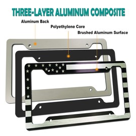 Tuersan American Flag License Plate Frame Patriotic USA Flag Car Tag Cover, Rust Rattle Proof Aluminum Holder with Mounting Hardware Kit,Stainless Steel Screws Bolts,Black Caps, Tire Valve Stem Caps