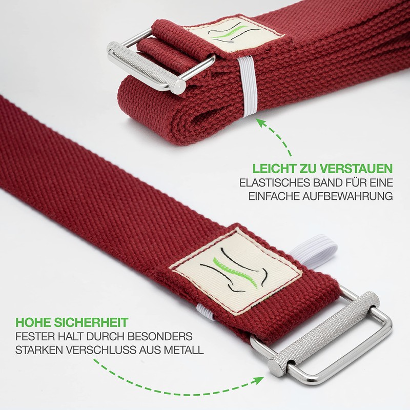 BACKLAXX ® Cotton Yoga Strap (Red) - Sustainable Yoga Accessory