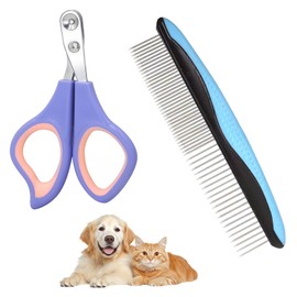Wjelet Cat Nail Clippers & Dog Comb Set - Stainless Steel Pet Claw Trimmers Scissors for Kittens, Puppies, Rabbits & Grooming Comb for Cats, Dogs with Rubber Handle, Removes Tangles, Mats & Loose Hair