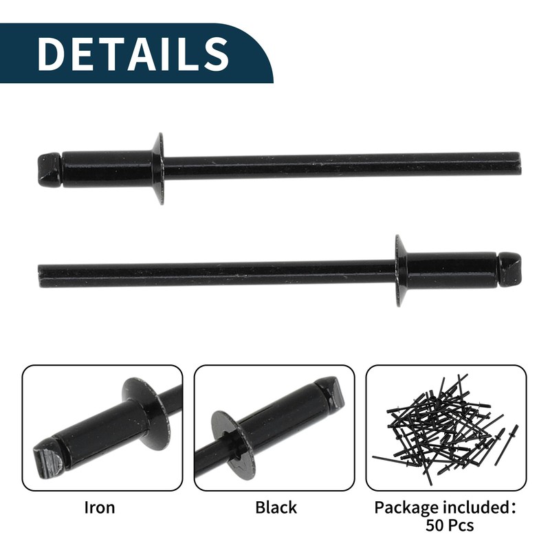 TUCKBOLD Open End Large Flange Blind Rivets Black 50 Pcs